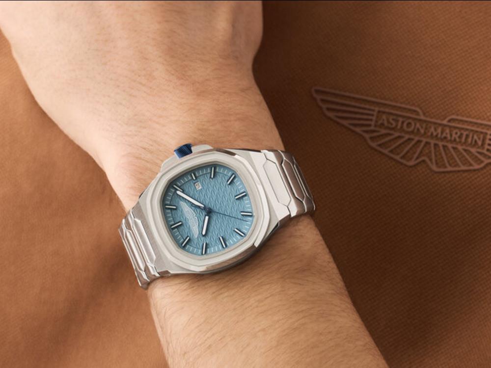 Aston Martin Icon GPQ Quartz Watch, Recycled Steel, Blue, 42 mm, MTIG2S605