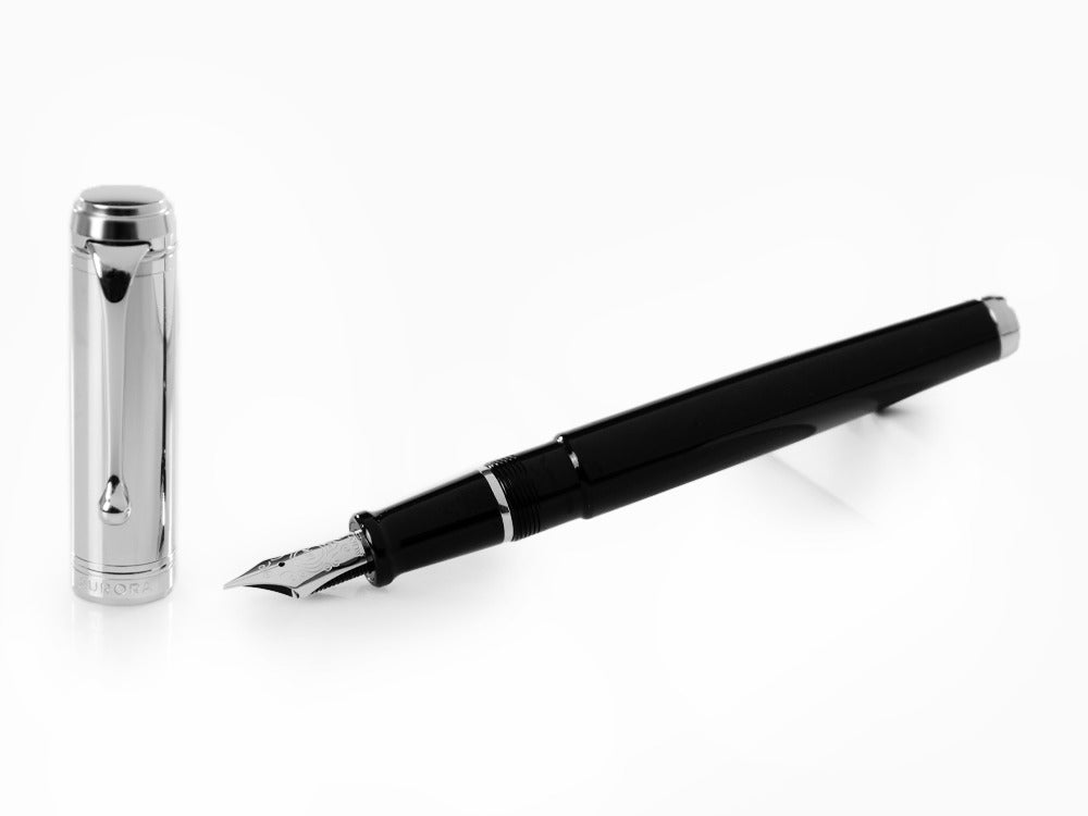 Aurora Talentum Big Fountain Pen, Resin, Chrome Trim, Black, D11C
