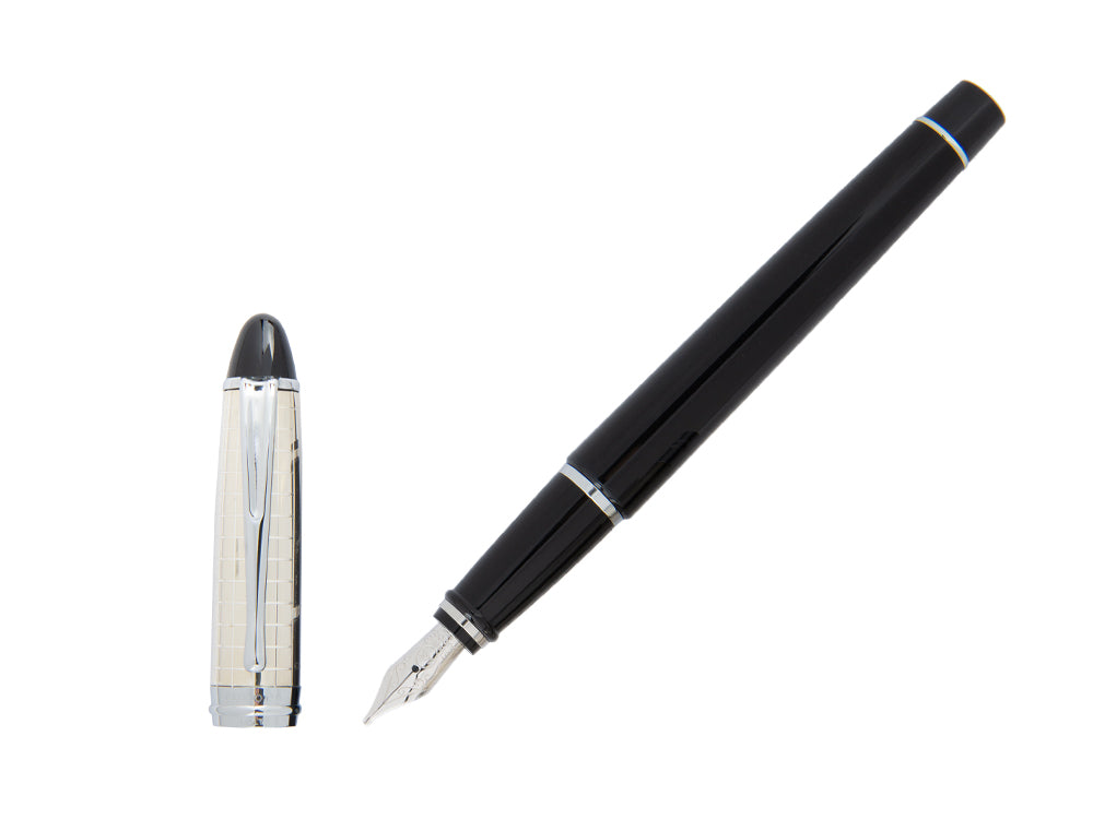 Aurora Ipsilon Quadra Fountain Pen, Resin, Black, Silver, B14CQN