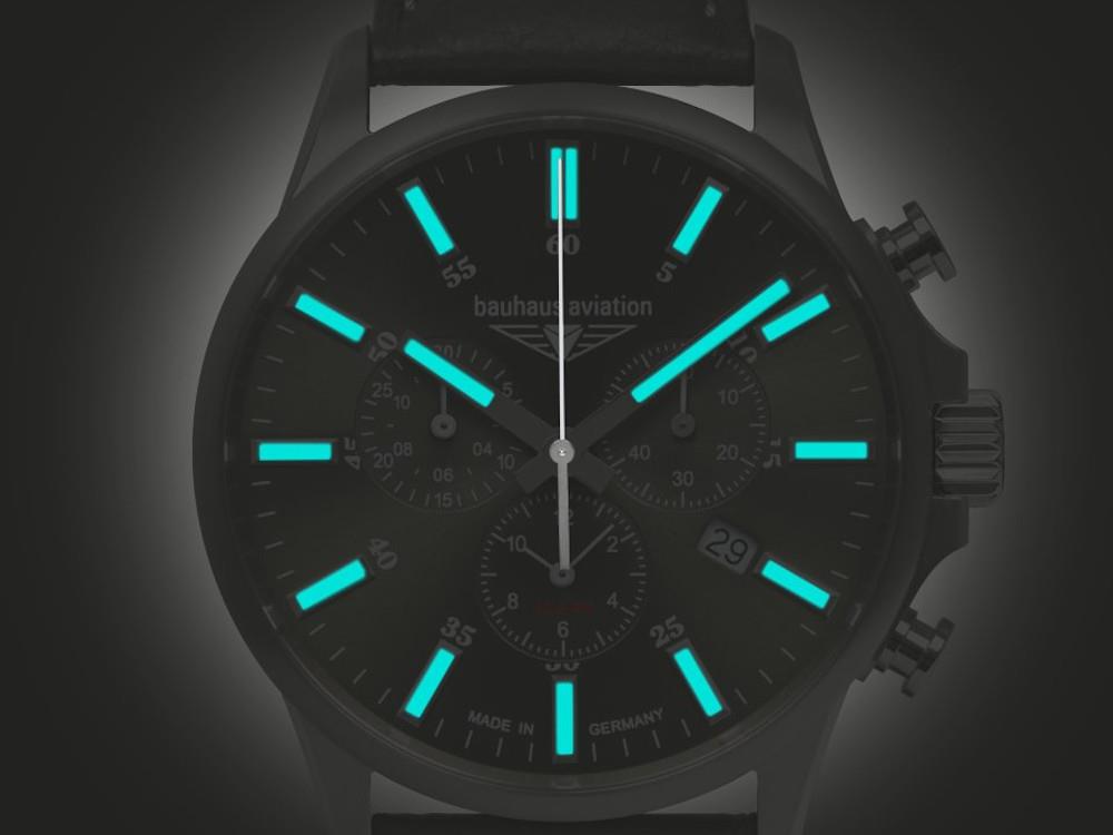 Bauhaus Aviation Quartz Watch, Green, 42 mm, Chronograph, Day, 2880-4