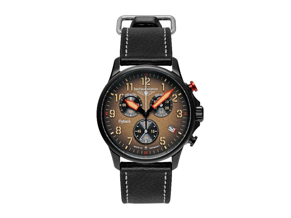 Bauhaus Aviation Blackwing Quartz Watch, Brown, 42 mm, Chronograph, Day, 2888-5