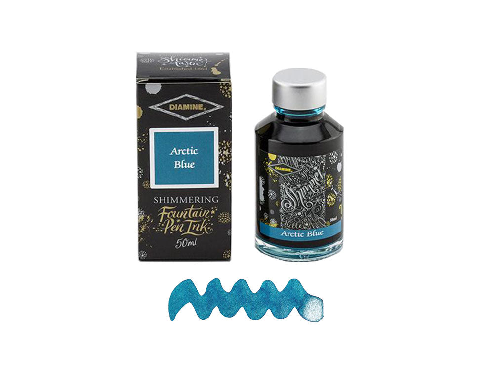 Diamine Shimmering Arctic Blue Ink Bottle, 50ml., Crystal