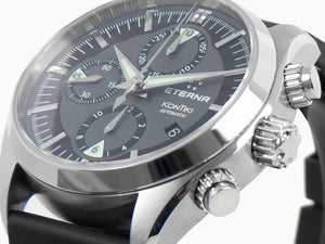 Eterna KonTiki Chrono Watch, ETA Valjoux 7750, Grey, Leather strap
