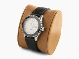 Eterna KonTiki Quartz Watch, ETA Quartz 956.412, 36mm, Leather strap, Black