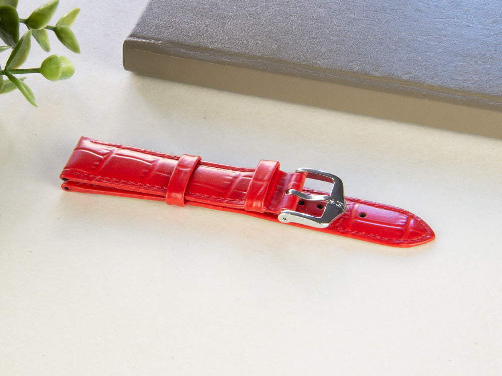 Hirsch Louisianalook Exotic embossed leather Strap, Red, 18 mm, 03427120-2-18