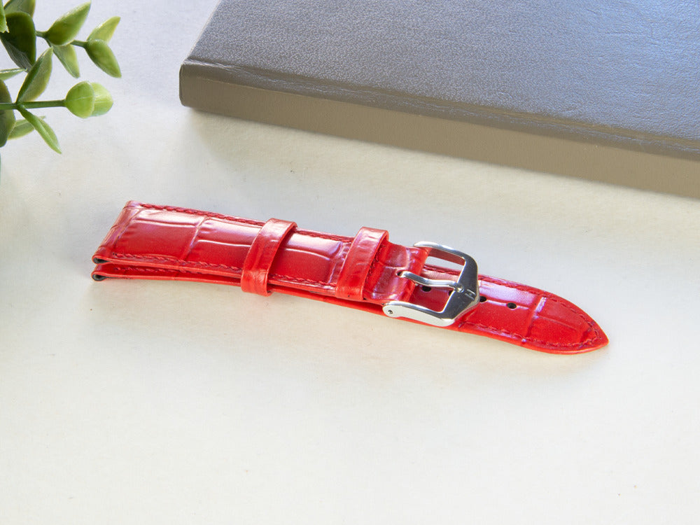 Hirsch Louisianalook Exotic embossed leather Strap, Red, 20 mm, 03427120-2-20