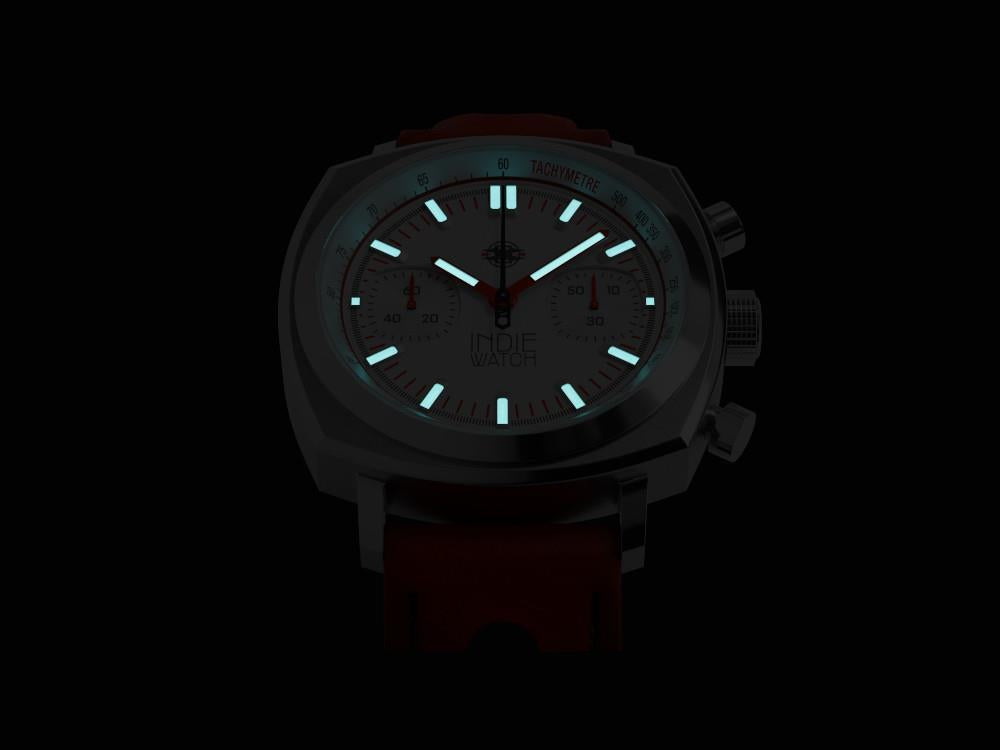 Indie Watch Strum Quartz Watch, White, 42 mm, Chronograph, 521R