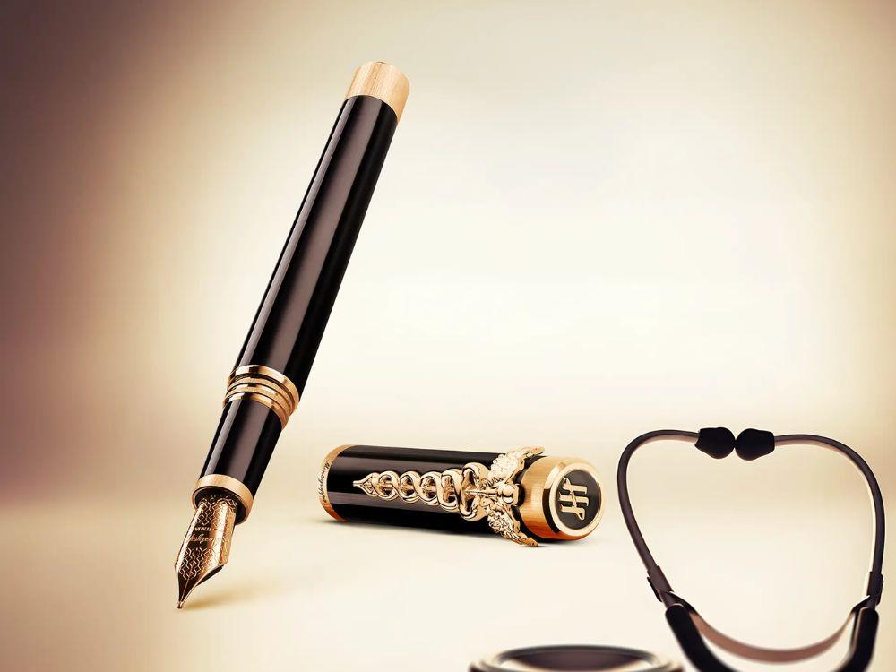 Montegrappa Zero Zodiac Caduceus Fountain Pen Yellow Gold Nib Steel