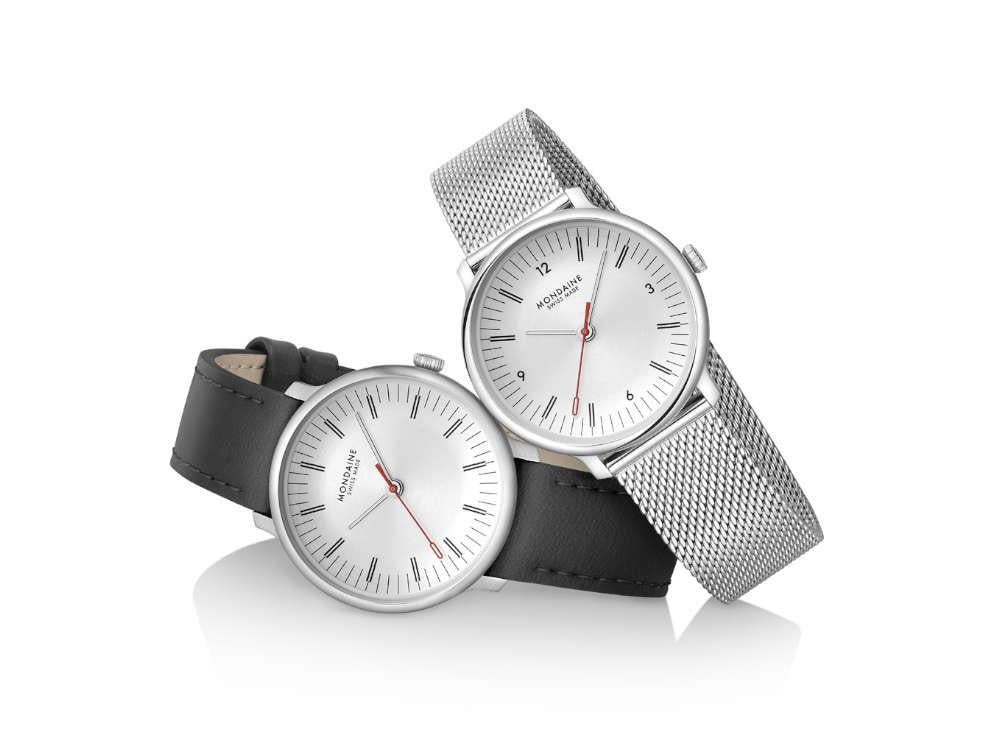 Mondaine Doppio Quartz Watch, White, 33 mm, MLE.33110.LBV