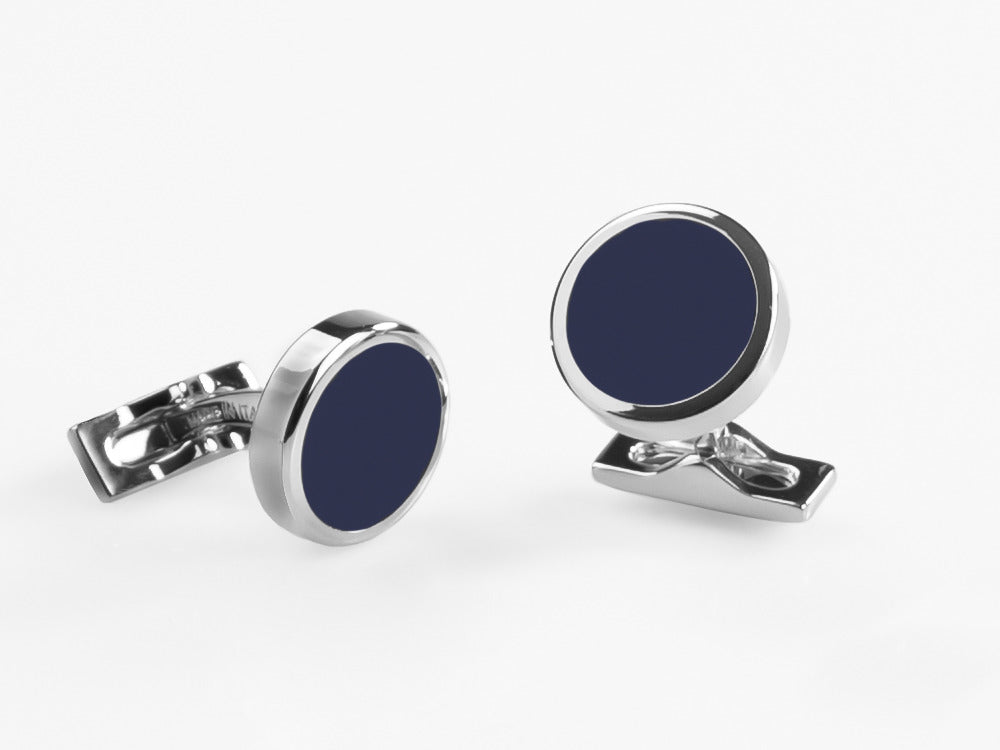 S.T. Dupont Round Cufflinks, Steel, Blue lacquer, Palladium, Blue, 005575