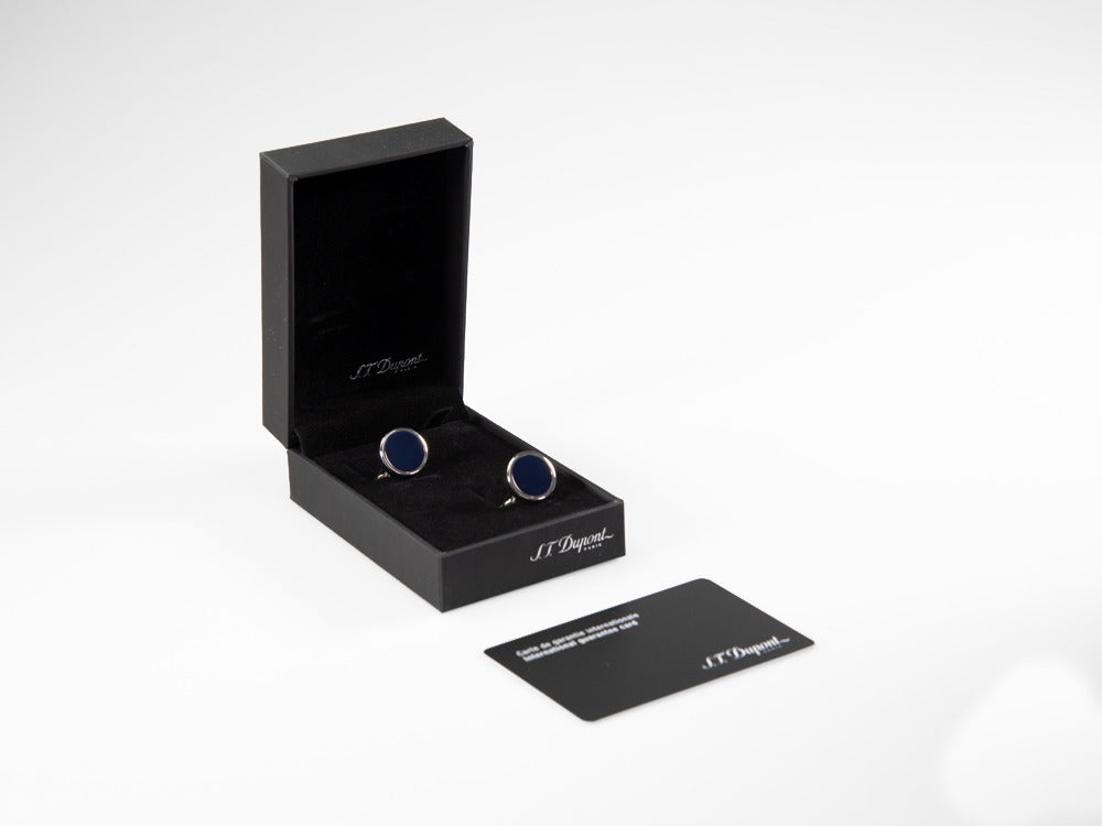 S.T. Dupont Round Cufflinks, Steel, Blue lacquer, Palladium, Blue, 005575
