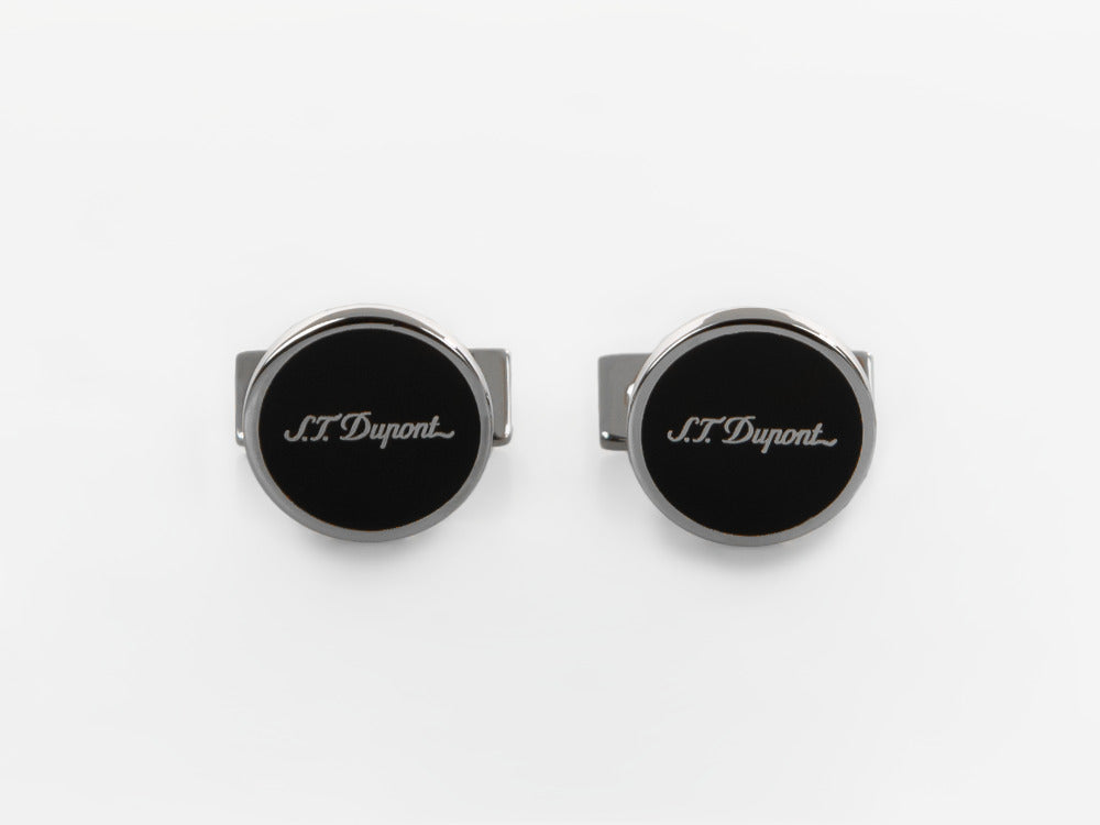 S.T. Dupont D Cufflinks, Silver, Lacquer, Black, 005832