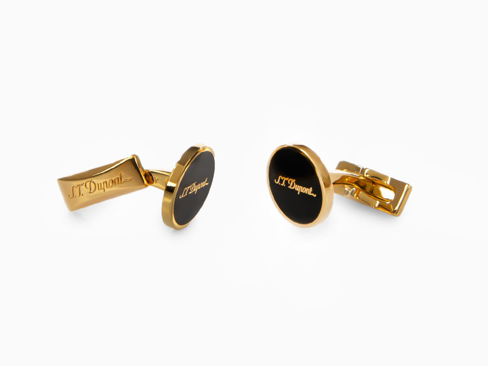 S.T. Dupont D Cufflinks, Lacquer, Gold, Black, 005833