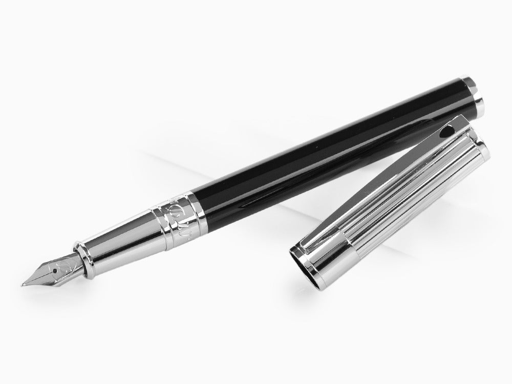 S.T. Dupont D-Initial Fountain Pen, Lacquer, Black, Chrome Trim, 260204