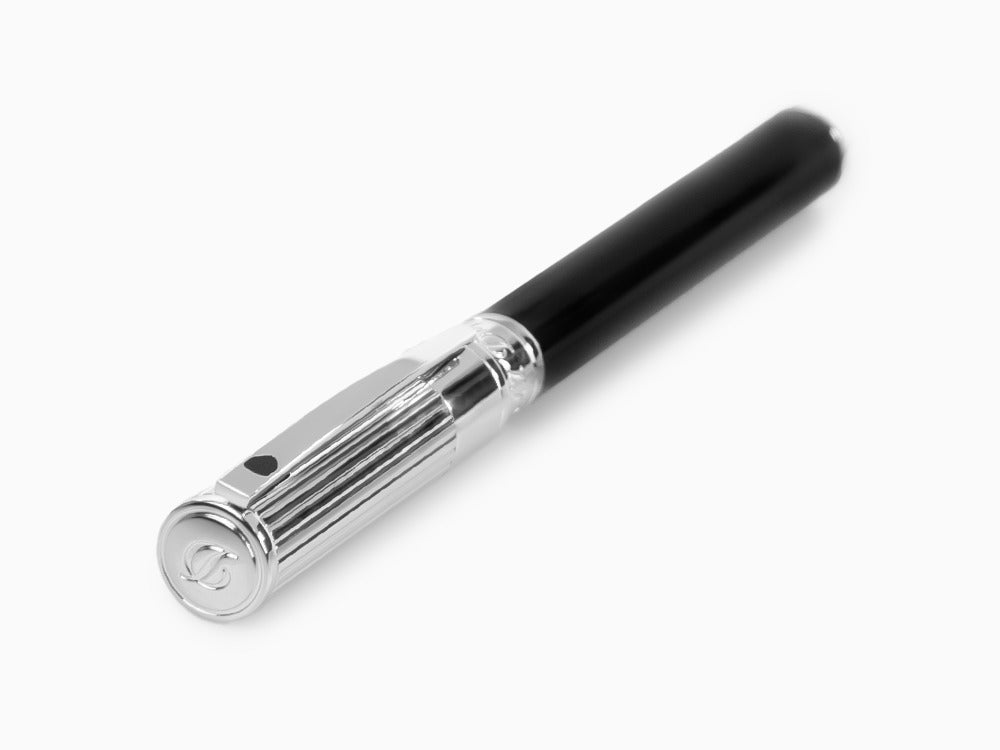 S.T. Dupont D-Initial Fountain Pen, Lacquer, Black, Chrome Trim, 260204