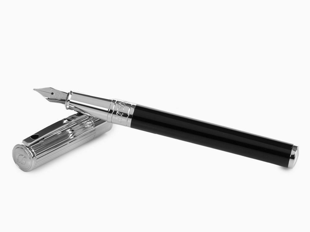S.T. Dupont D-Initial Fountain Pen, Lacquer, Black, Chrome Trim, 260204