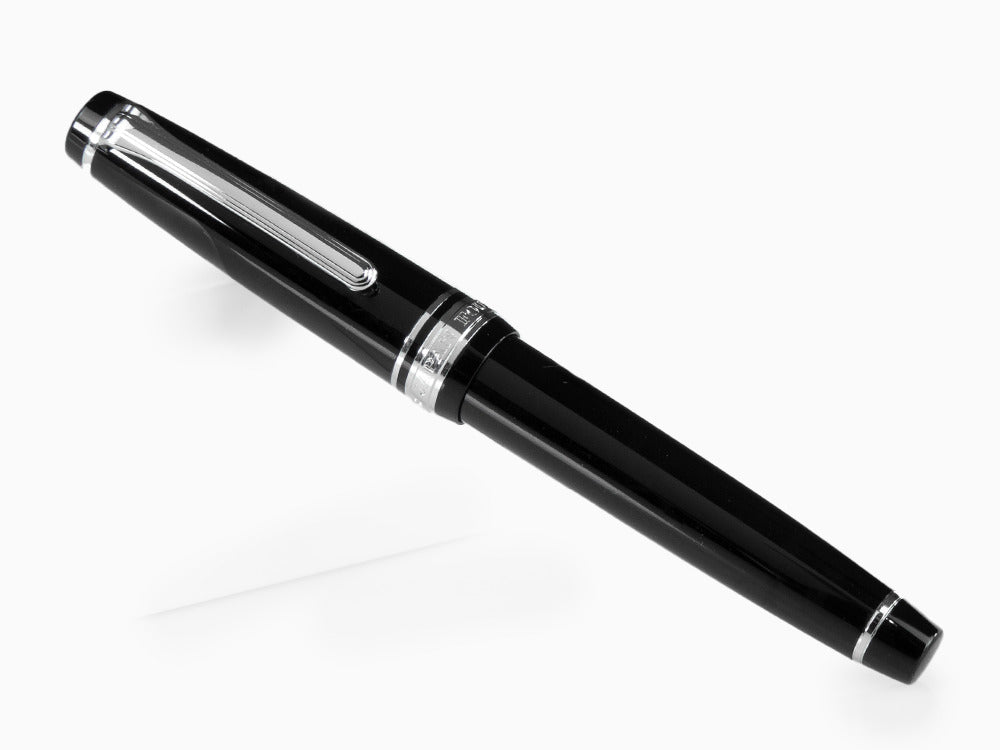 Sailor Professional Gear Slim Silver Fountain Pen, Black, Rhodium trim