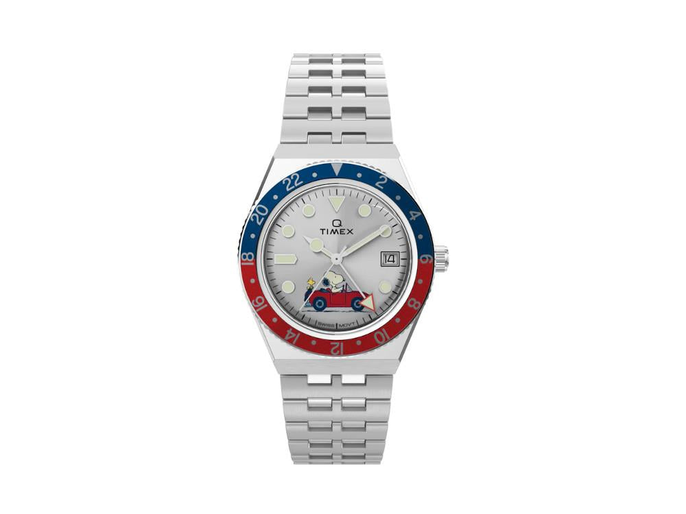 Timex x Peanuts Q Timex Quartz Watch, Silver, 38 mm, TW2W83300