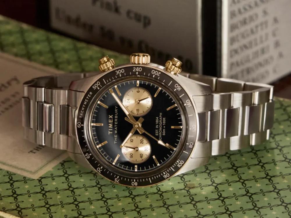 Timex Waterbury Heritage Quartz Watch, Black, 39 mm, Chronograph, TW2Y24000