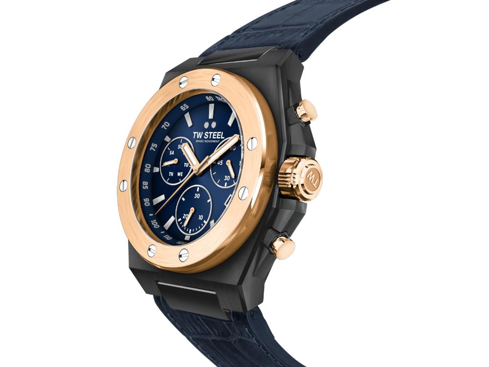 TW Steel Ceo Tech Quartz Watch, Blue, 45 mm, Leather strap, 10 atm, CE4086