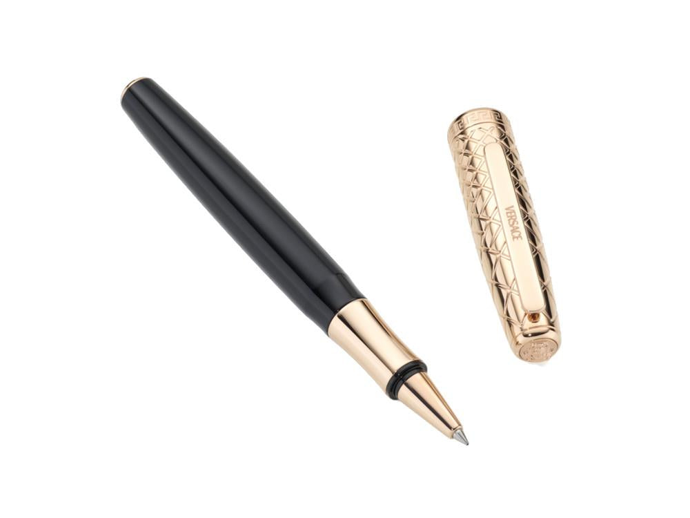 Versace Honos Rollerball pen, Resin, Black, Rose Gold PVD, VRTC00324