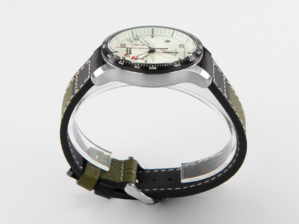 Zeppelin Eurofighter Quartz Watch, White, Day, Leather strap, 7298-5