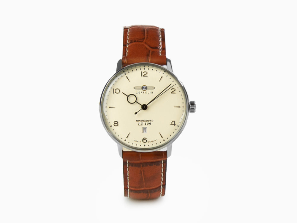 Zeppelin LZ 129 Hindenburg Quartz Watch, Beige, 40 mm, Day, Leather, 8042-5