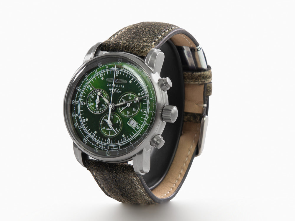 Zeppelin 100 Years Zeppelin Ed. 1 Quartz Watch, Green, 42 mm, Day, 8680-4