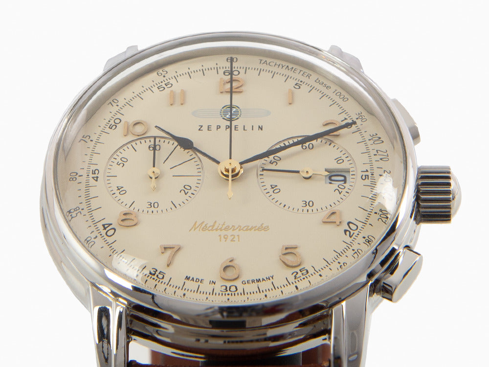 Zeppelin Méditerranée Chrono Quartz Watch, Beige, 42 mm, Day, 9670-5