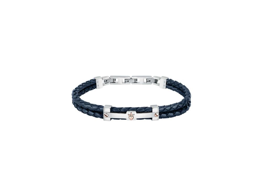 Maserati Gioielli Bracelet, Leather, Blue, Rose Gold PVD, JM422AVE10