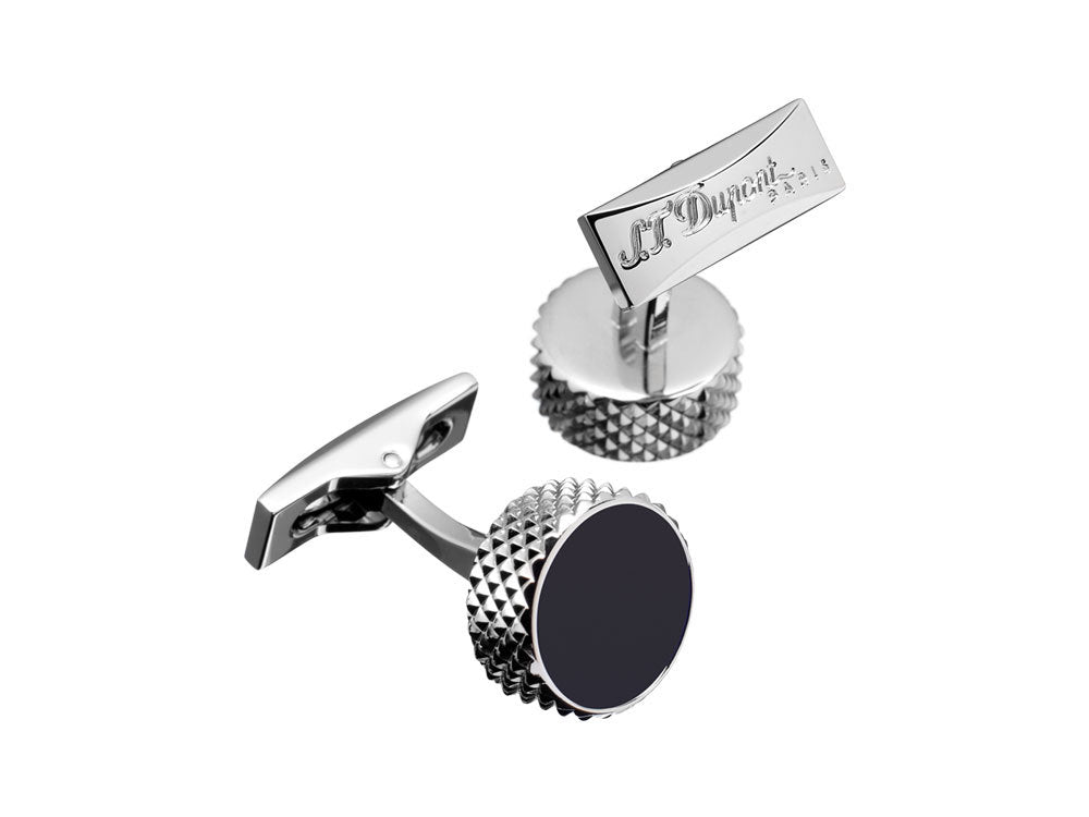 S.T. Dupont Round Cufflinks, Lacquer, Palladium, Black, 005597