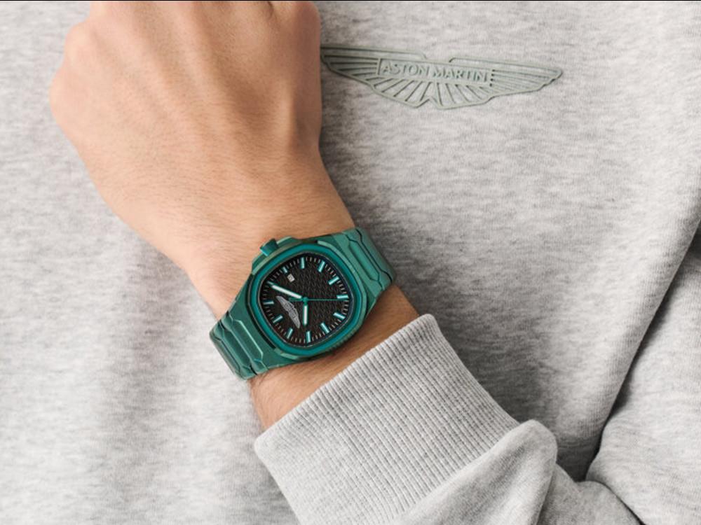 Aston Martin Icon GPQ Quartz Watch, Recycled Steel, Black, 42 mm, MTIG2S606