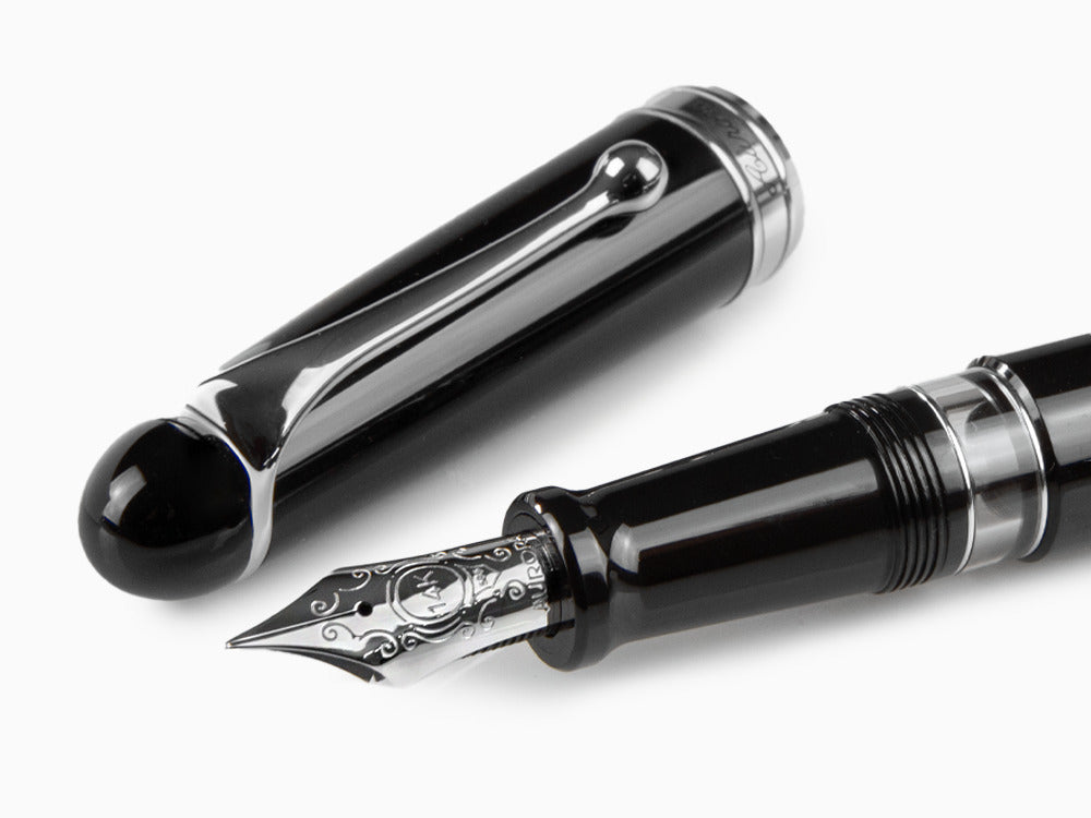 Aurora 88 Big Fountain Pen, Black Resin, Chrome trim, 800C