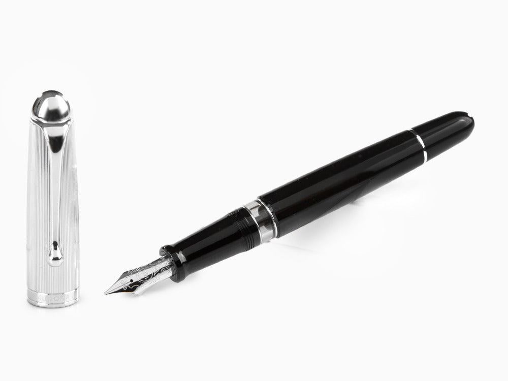 Aurora 88 Big Fountain Pen, Black Resin, Chrome trim, 806