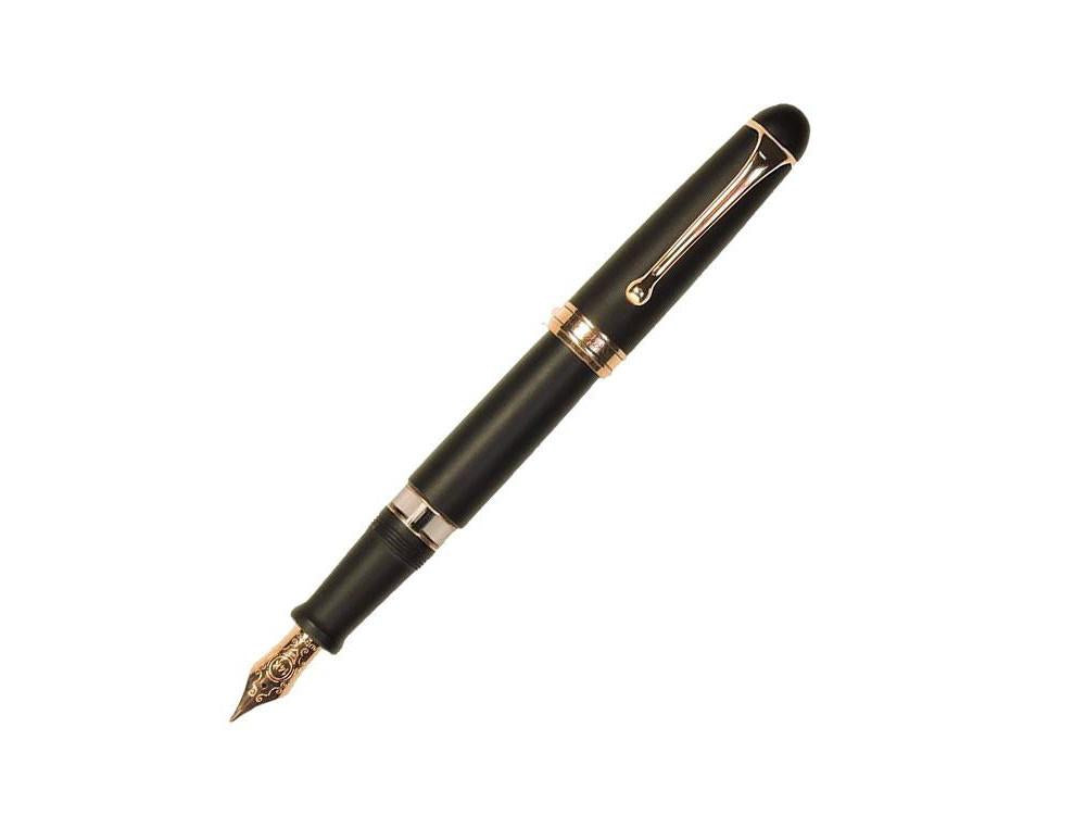 Aurora 88 Black Satin Fountain Pen, Black Resin, Rose Gold Trim, 809-PN