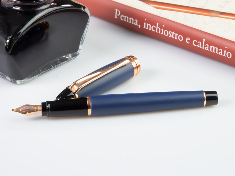 Aurora Ipsilon Matt Fountain Pen, Resin, Blue, Rose gold trim, B10-PB