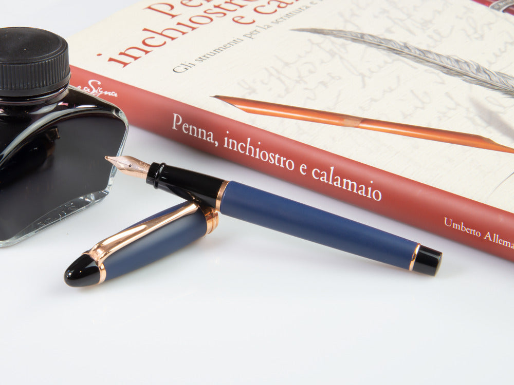 Aurora Ipsilon Matt Fountain Pen, Resin, Blue, Rose gold trim, B10-PB