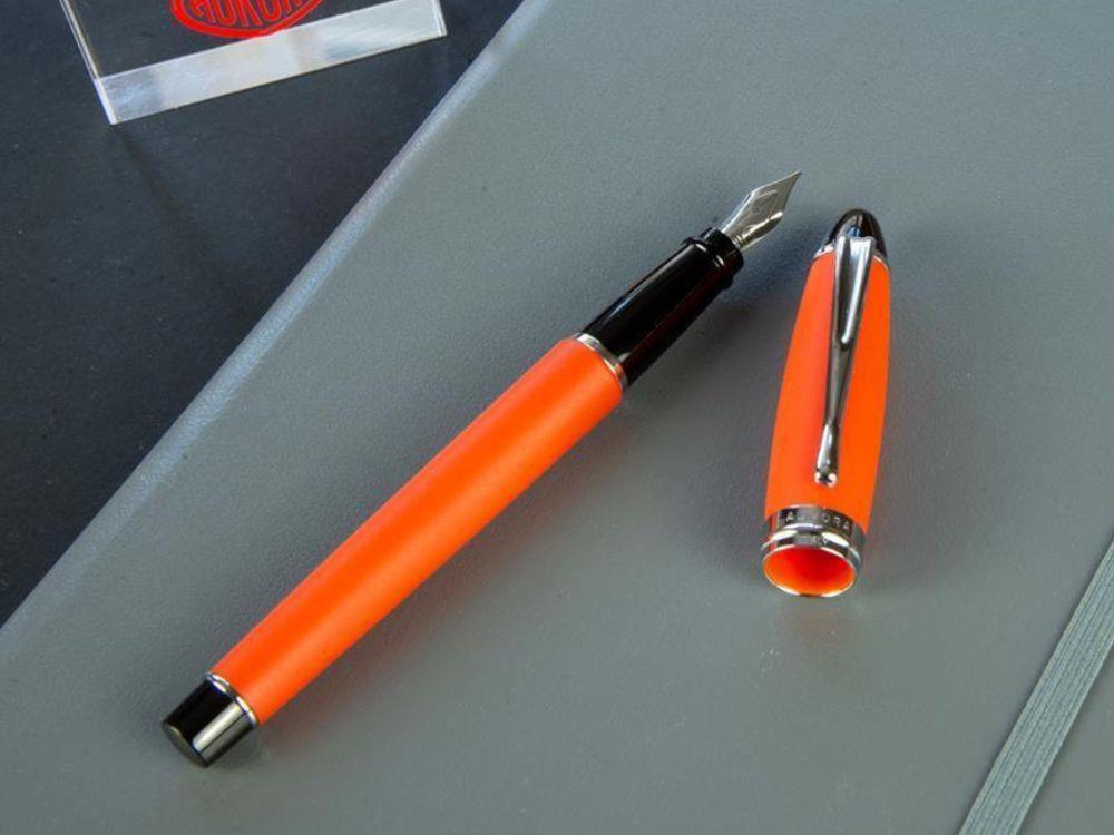 Aurora Fountain Pen Ipsilon Satin  - Orange Resin and Chrome - B10O
