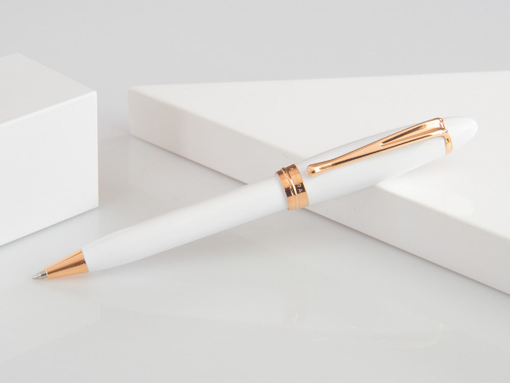 Aurora Ipsilon Winter Ballpoint pen, Resin, Rose Gold PVD, White, B31-PW