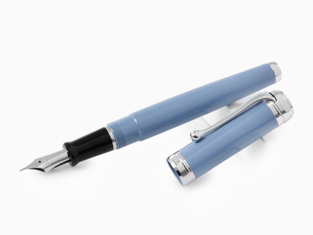 Aurora Talentum Big Fountain Pen, Resin, Chrome Trim, Blue, D11A