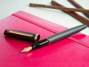 Aurora Style Fountain Pen, Black Resin, Rose gold trim, E20PN