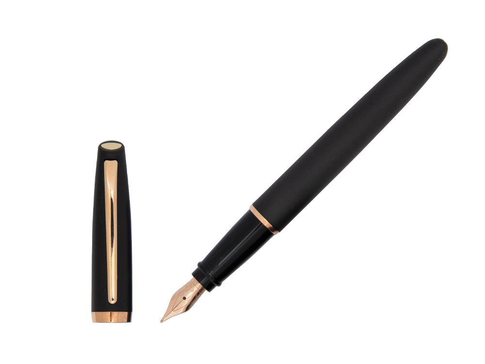 Aurora Style Fountain Pen, Black Resin, Rose gold trim, E20PN