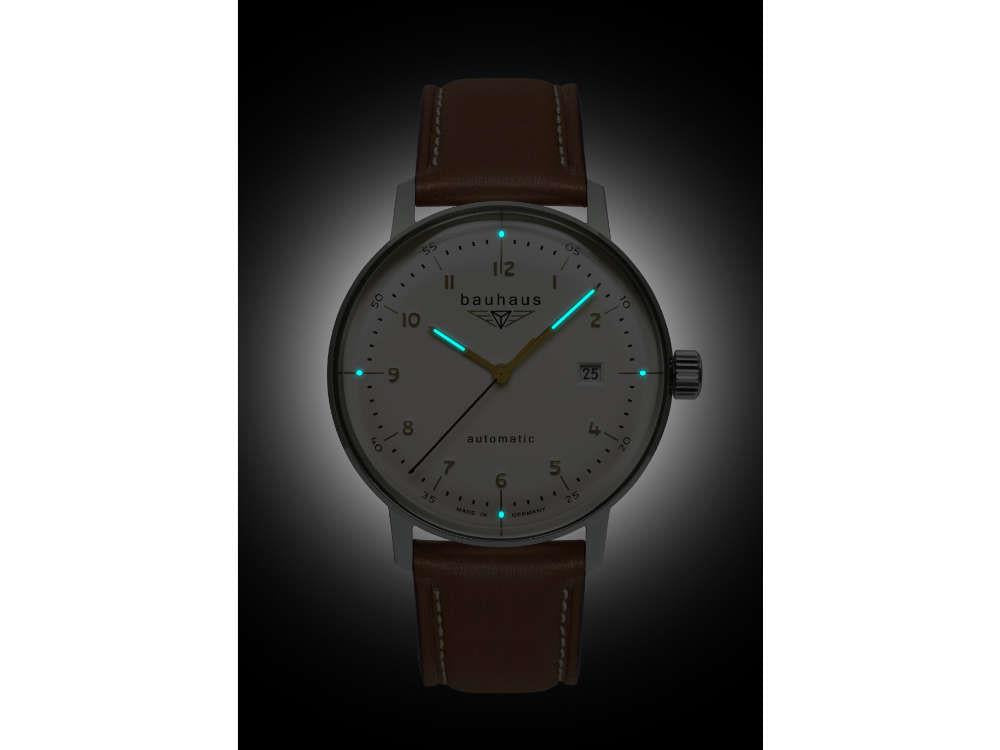 Bauhaus Aviation Gessau Automatic Watch, White, 40 mm, Miyota 8215, 2064-1