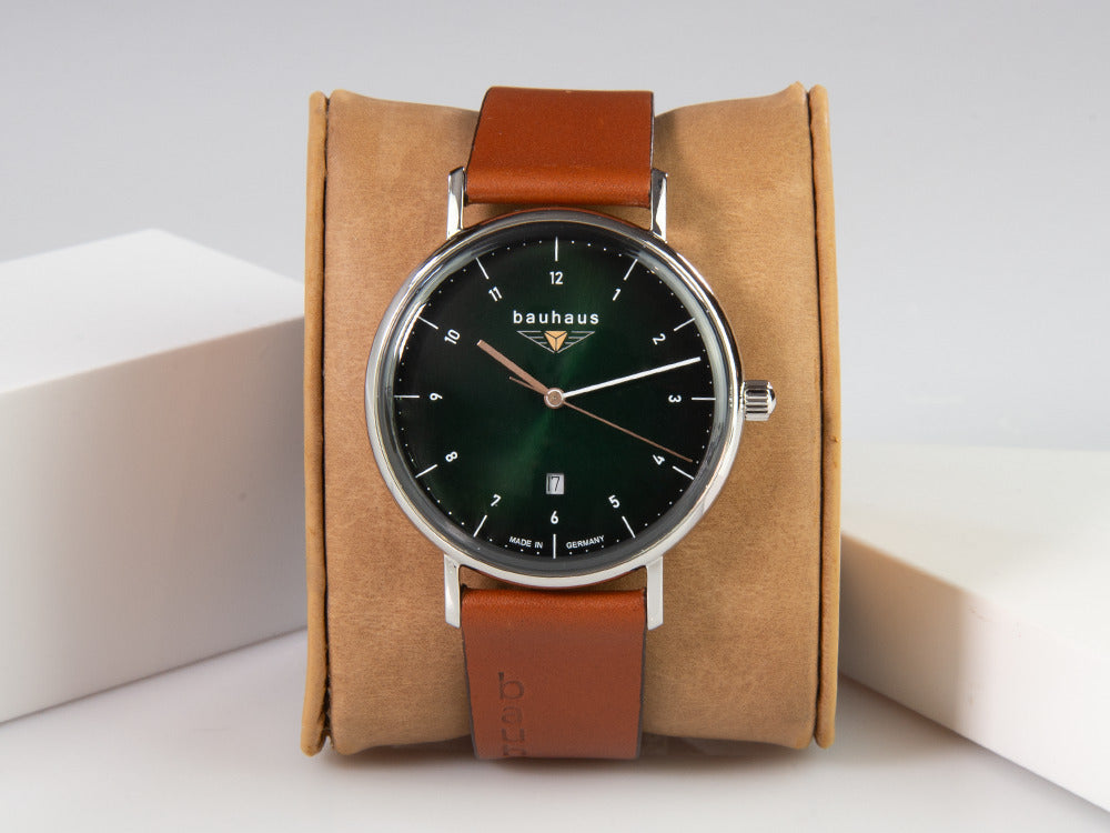 Bauhaus Quartz Watch, Green, 41 mm, Day, 2140-4