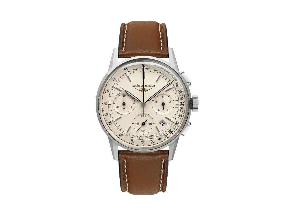 Bauhaus Aviation G38 Dessau Quartz Watch, Beige, 42 mm, Chronograph, Day, 2376-5