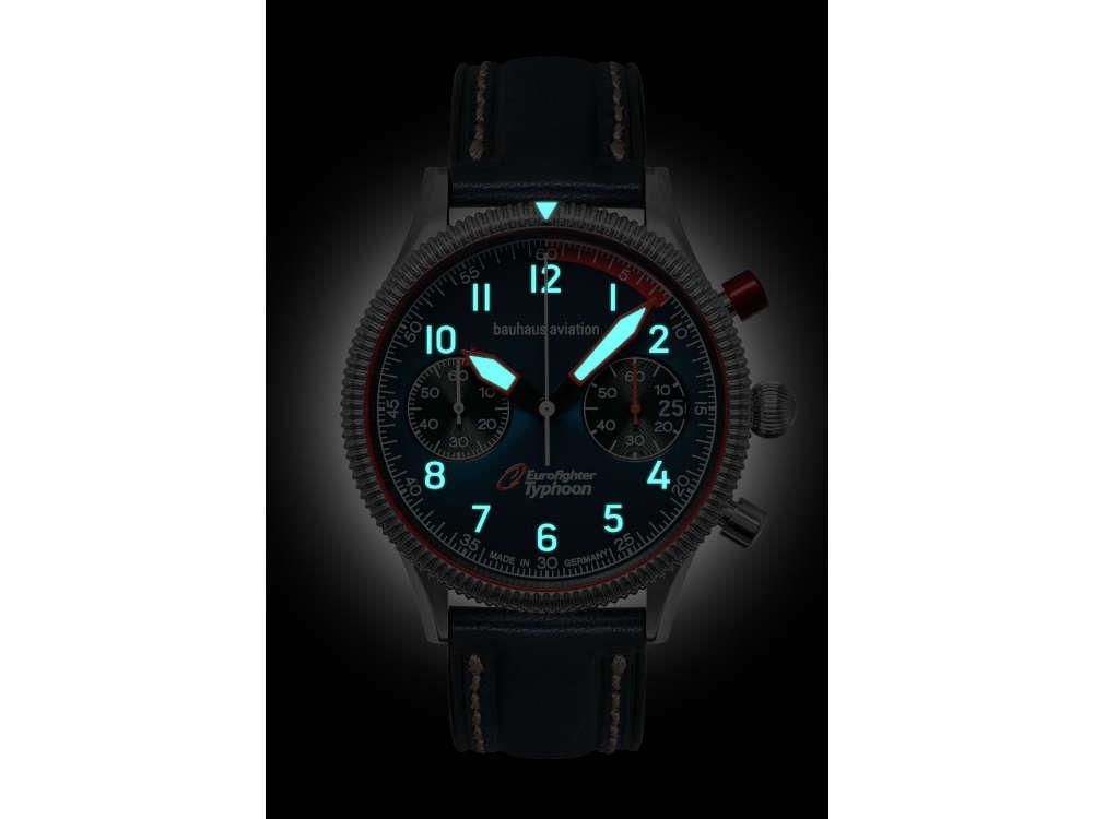 Bauhaus Aviation Quartz Watch, Blue, 41 mm, Chronograph, Day, 2576-3