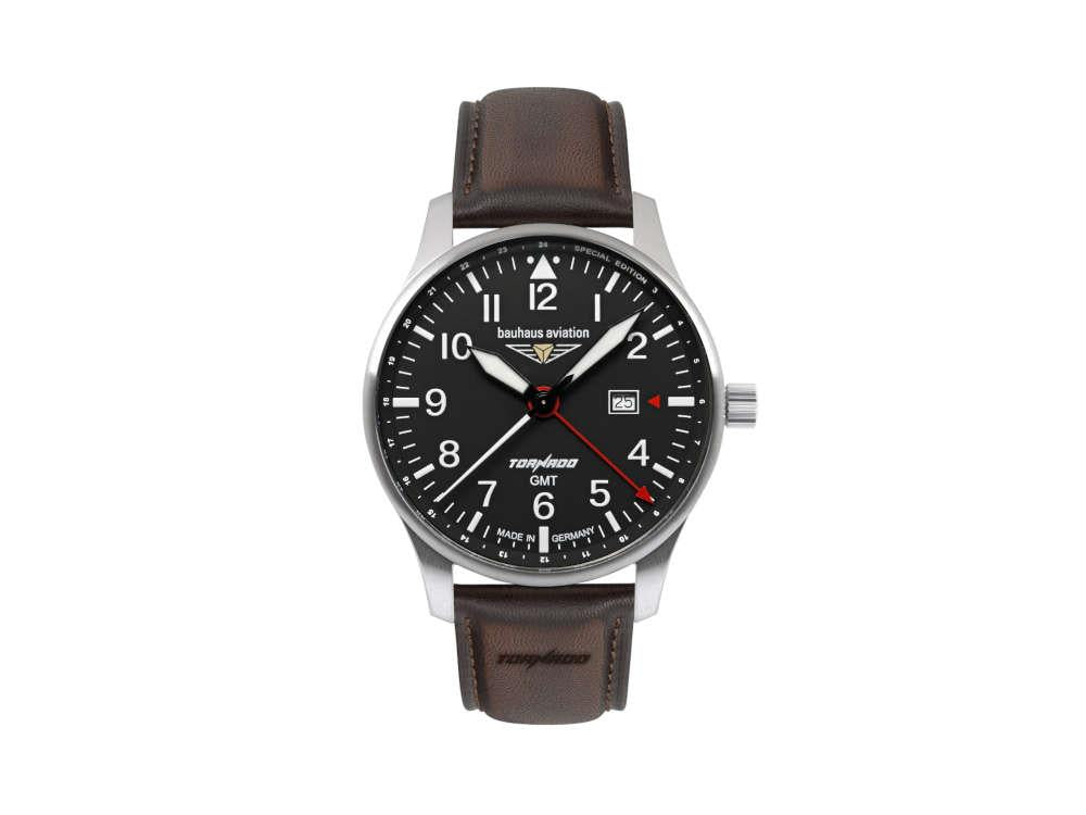 Bauhaus Aviation Tornado GMT Quartz Watch, Black, 42 mm, Day, 2744-2