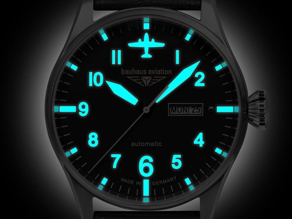 Bauhaus Aviation Tornado Automatic Watch, Black, 42 mm, Day and date, 2766-3