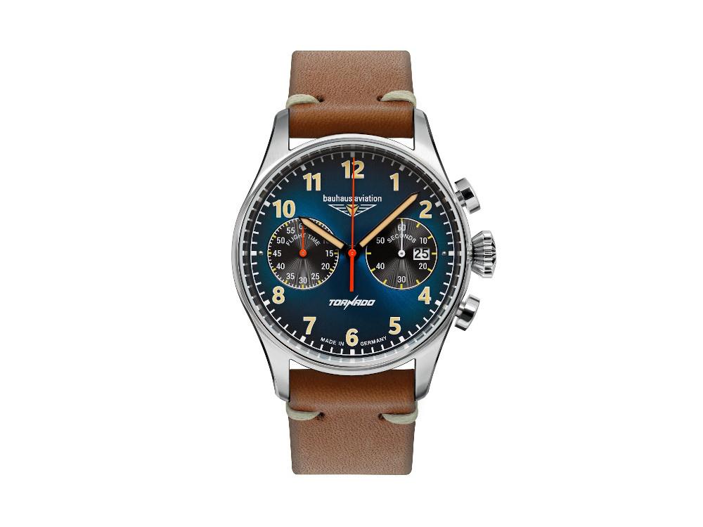 Bauhaus Aviation Tornado Quartz Watch, Blue, 42 mm, Chronograph, Day, 2772-3