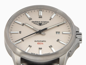 Bauhaus Aviation Automatic Watch, Titanium, Beige, 42 mm, Miyota 8315, 2864-5